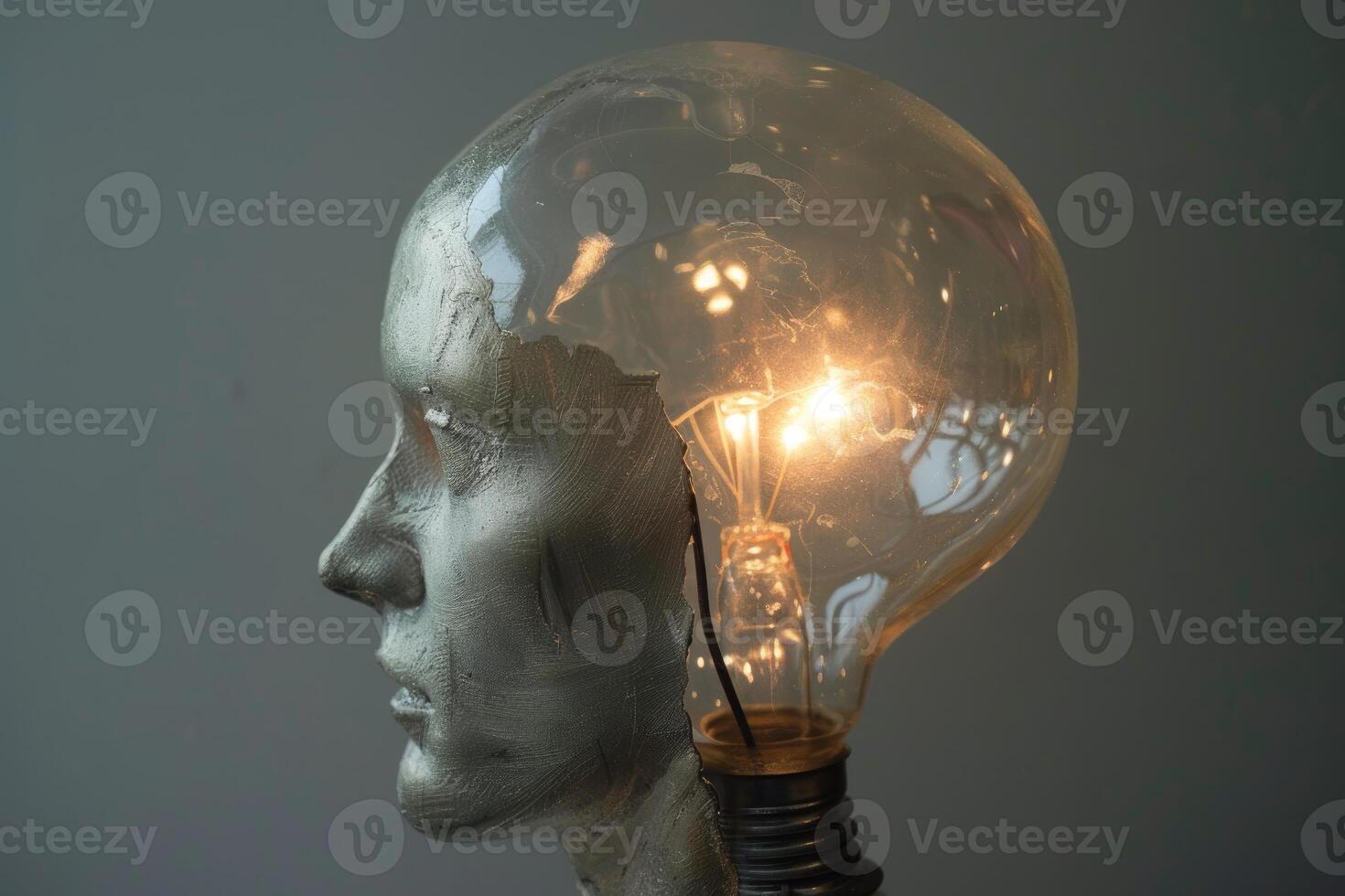 Light bulb shining inside mannequin head symbolizing innovation photo