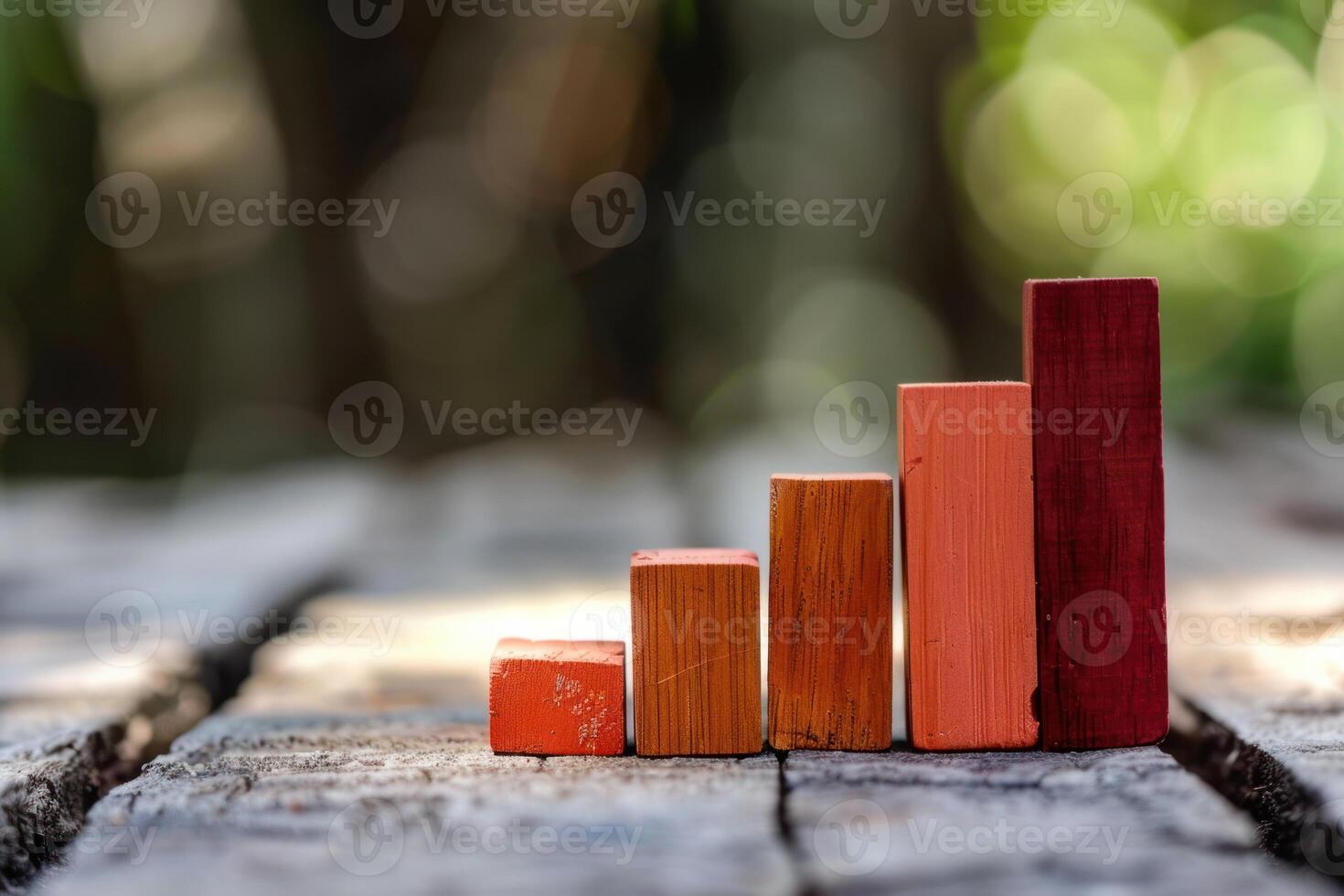 Wooden blocks forming an ascending graph representing growth photo