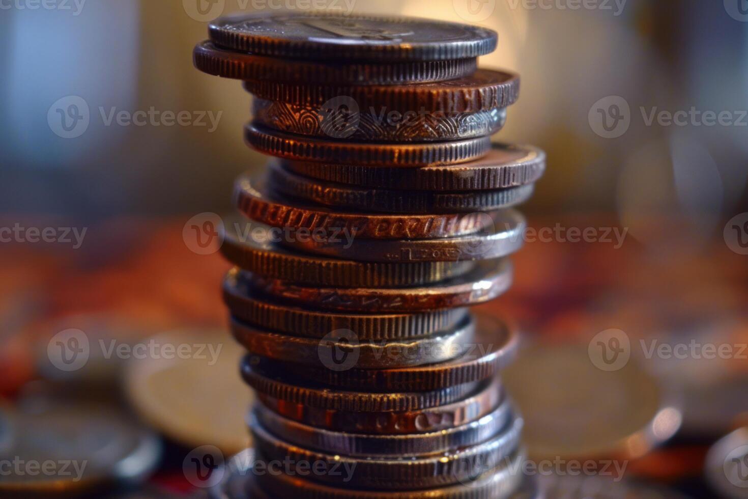 Stack of coins representing savings, investment, and financial growth photo