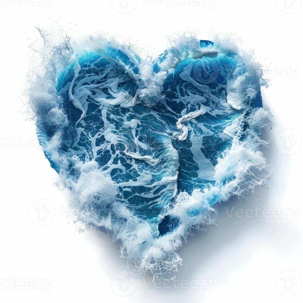 Powerful ocean wave forming heart shape with foam and splashes photo