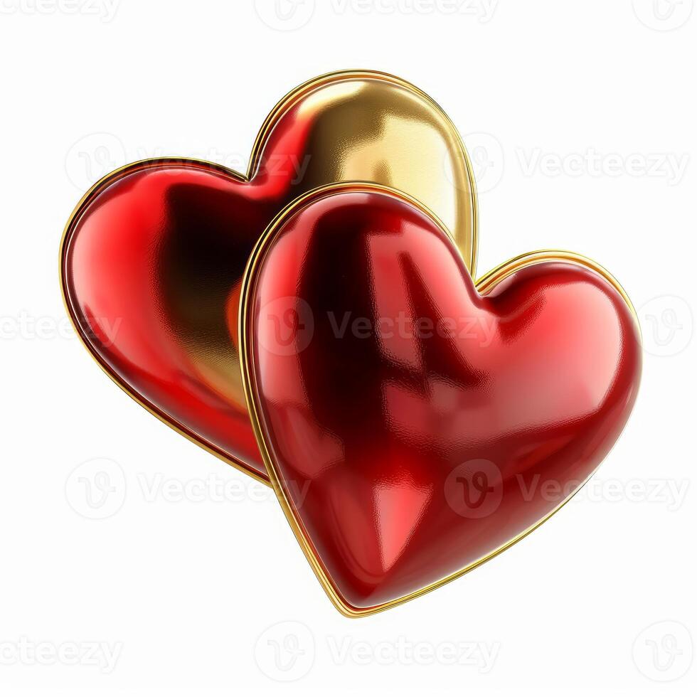Two shiny hearts floating and touching representing love and romance photo