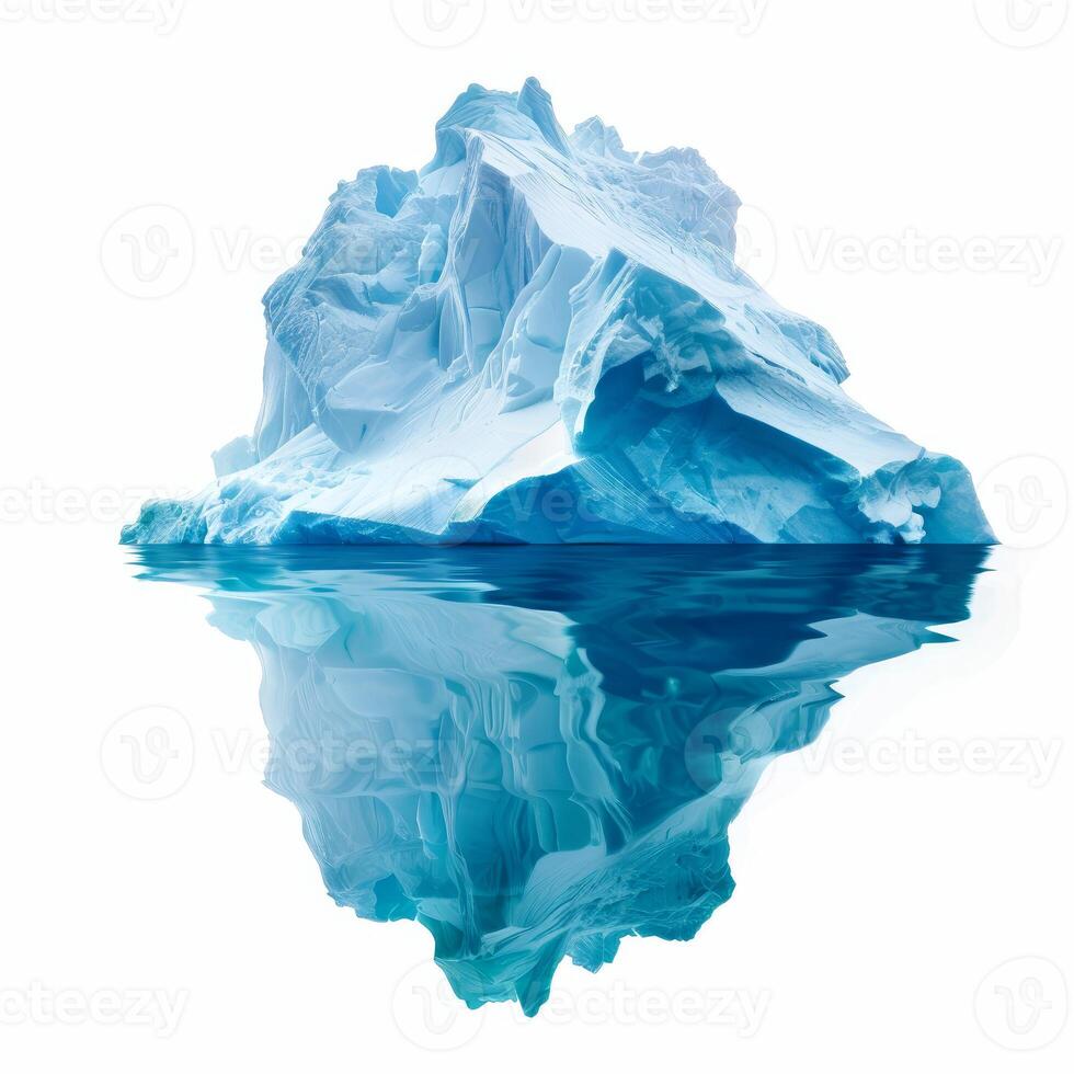 Large iceberg floating with reflection in the water, isolated on white background photo