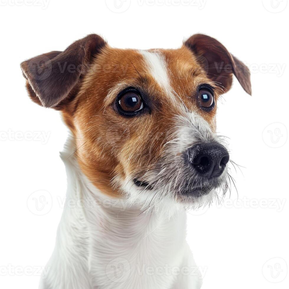 Adorable jack russell terrier posing on white background photo