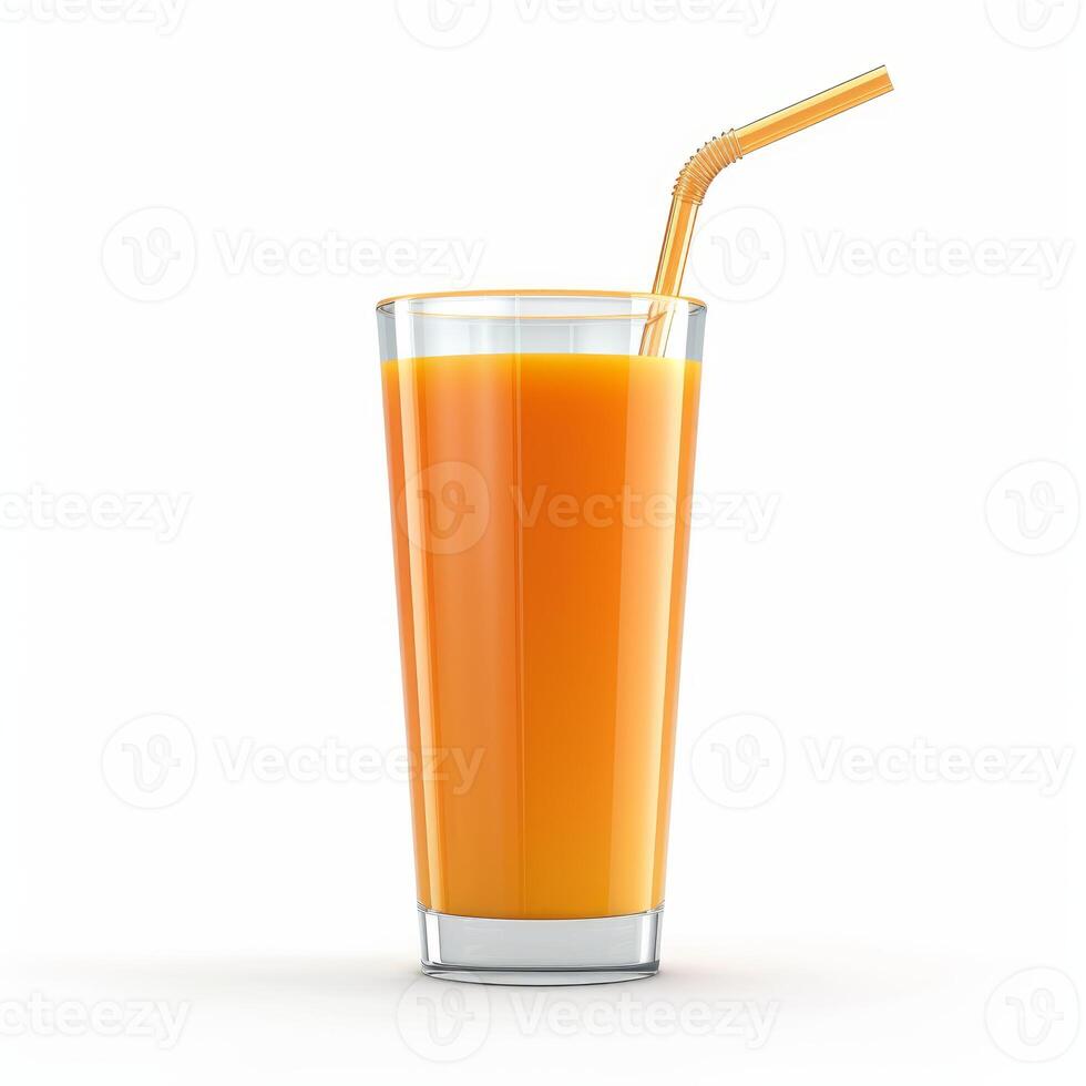 Refreshing orange juice in a glass with straw on white background photo