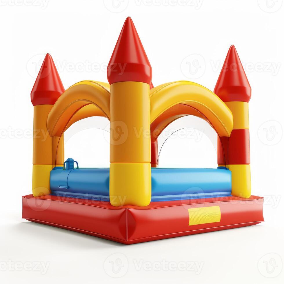 Colorful inflatable bouncy castle playhouse representing childhood joy and entertainment photo