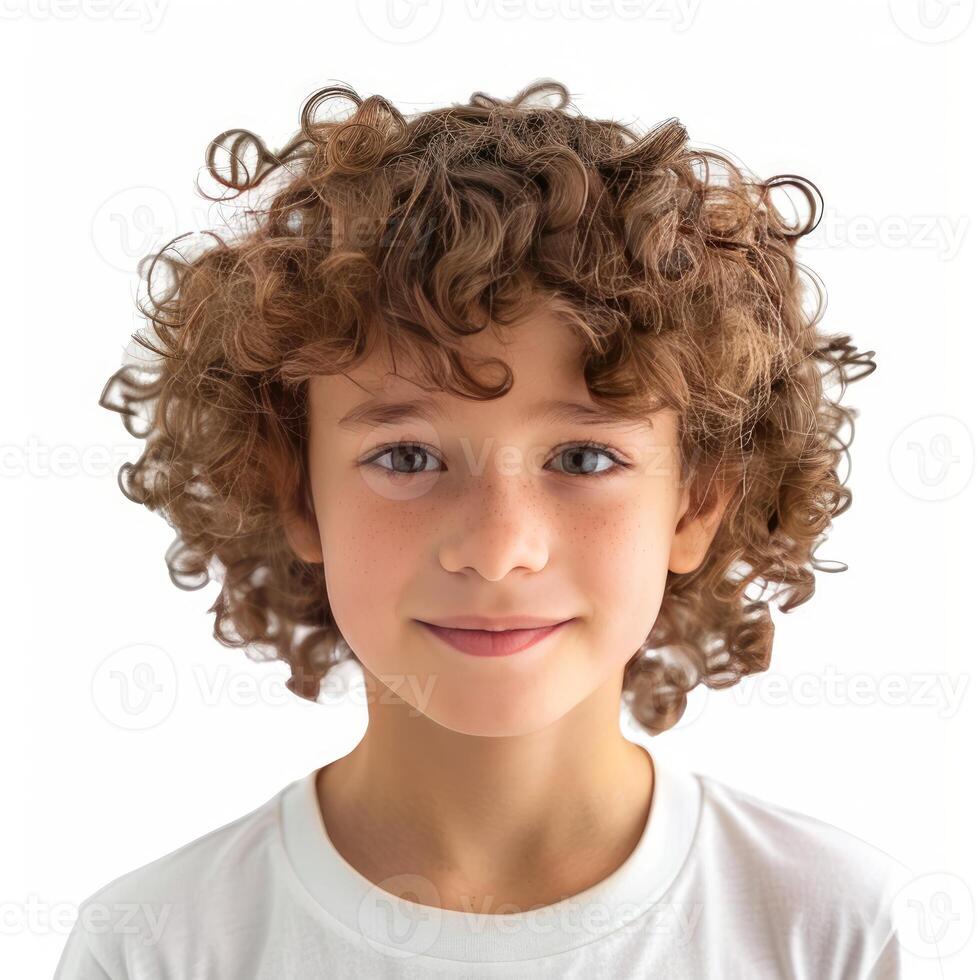 Portrait of a happy child smiling on white background photo