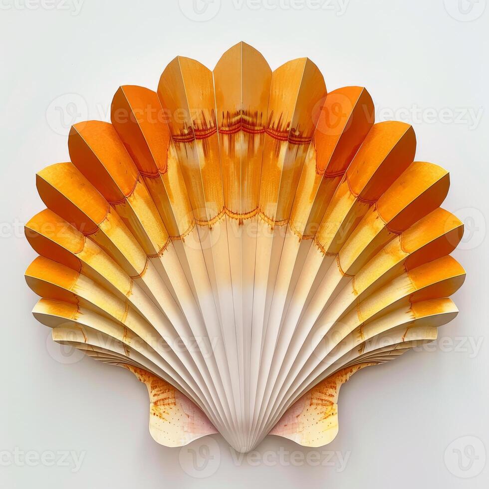 Decorative paper seashell imitating scallop shell on white background photo