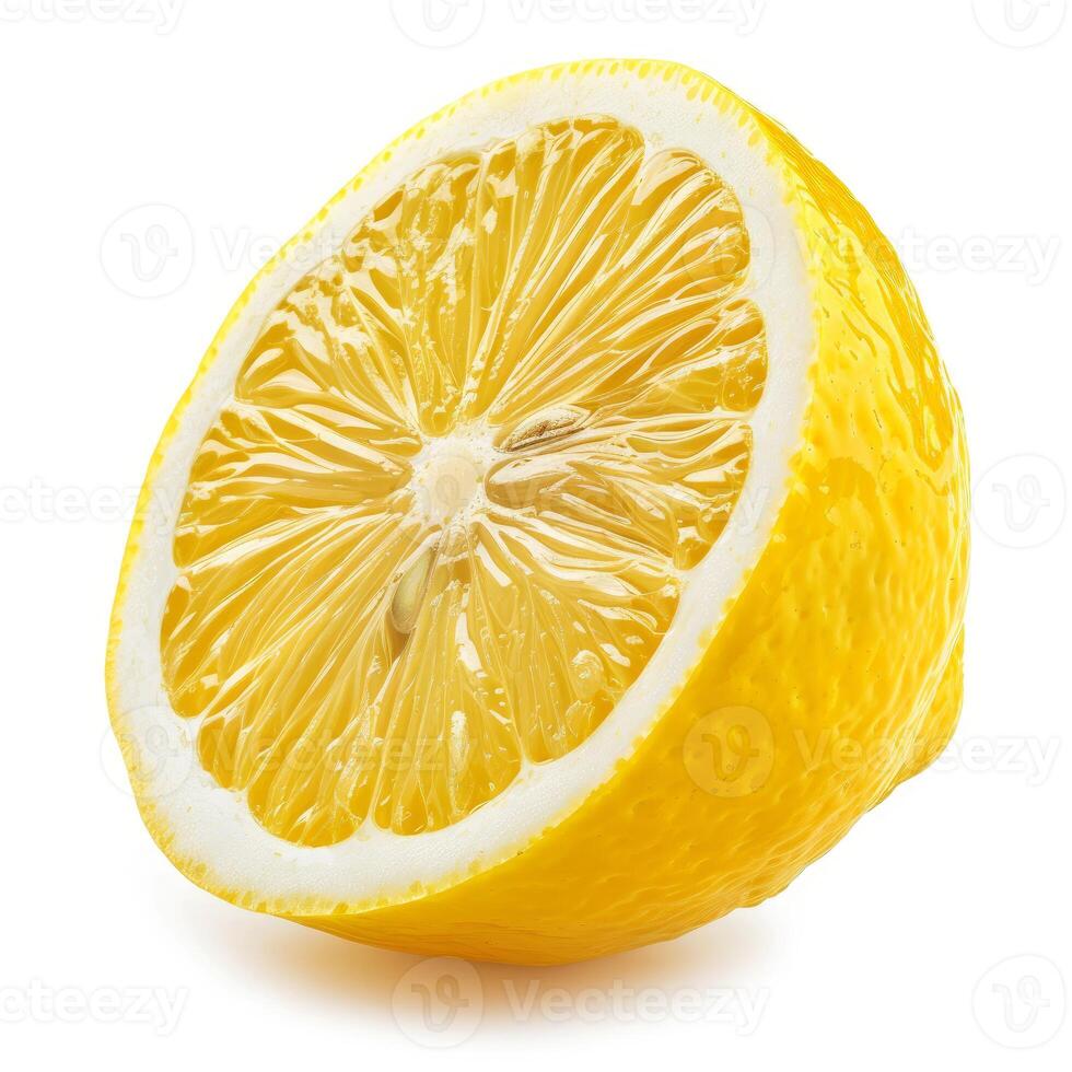 Juicy lemon half showing refreshing pulp and rind photo
