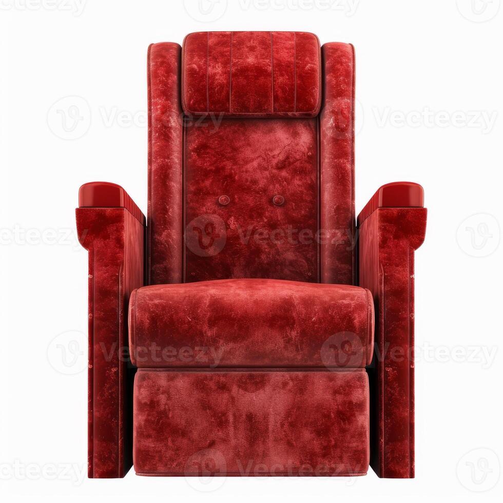 Red velvet cinema chair reclining on white background photo
