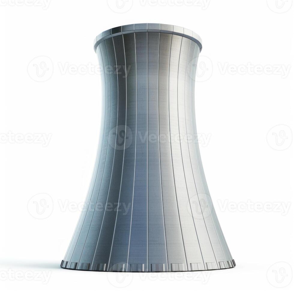 Large cooling tower emitting steam into cloudy sky, industrial power generation photo