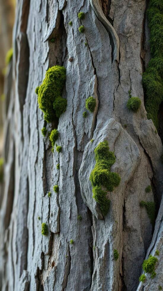 A close up of a tree with moss growing on it photo