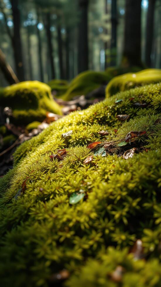 A close up of a moss covered forest floor photo