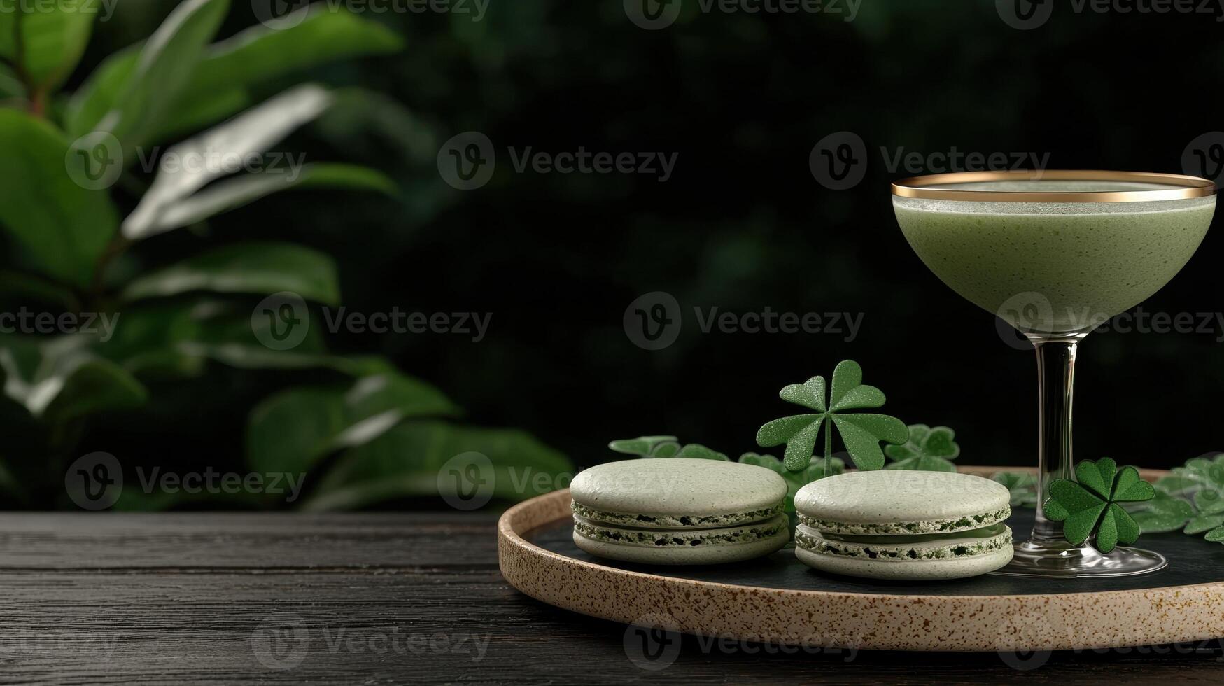 Green cocktail with macarons and shamrocks photo
