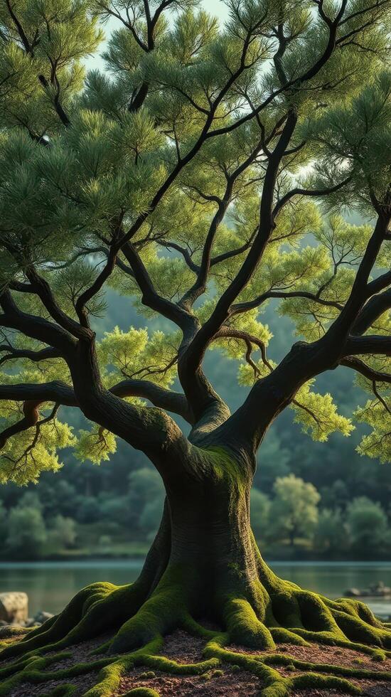 A large tree with moss growing on it photo