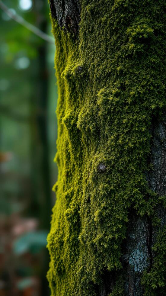 A close up of a tree with moss on it photo