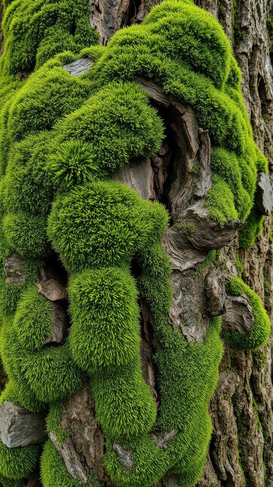 A tree trunk with moss growing on it photo