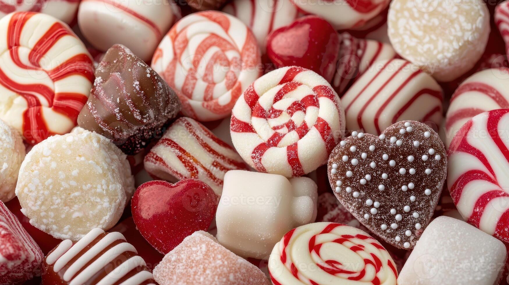 Assorted candy in red and white colors photo