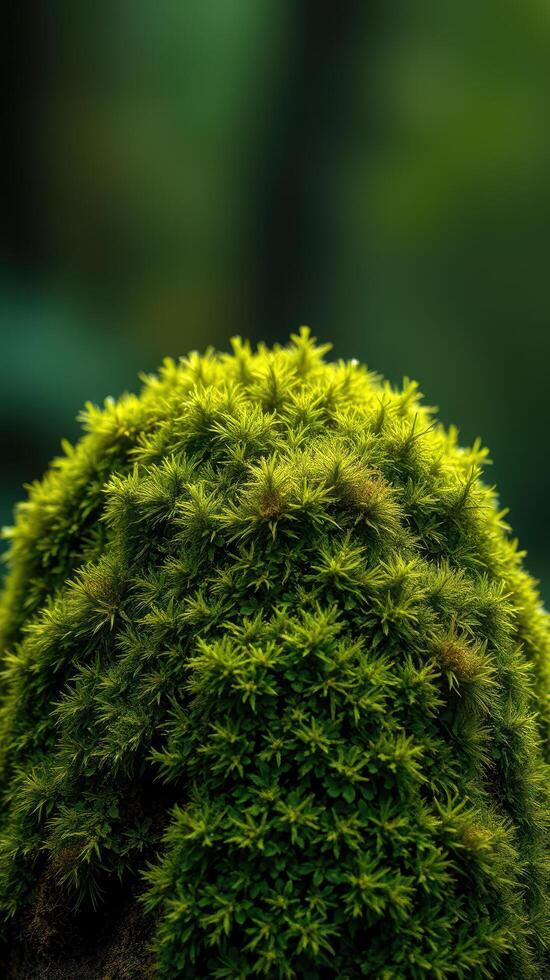 A close up of a green moss ball photo