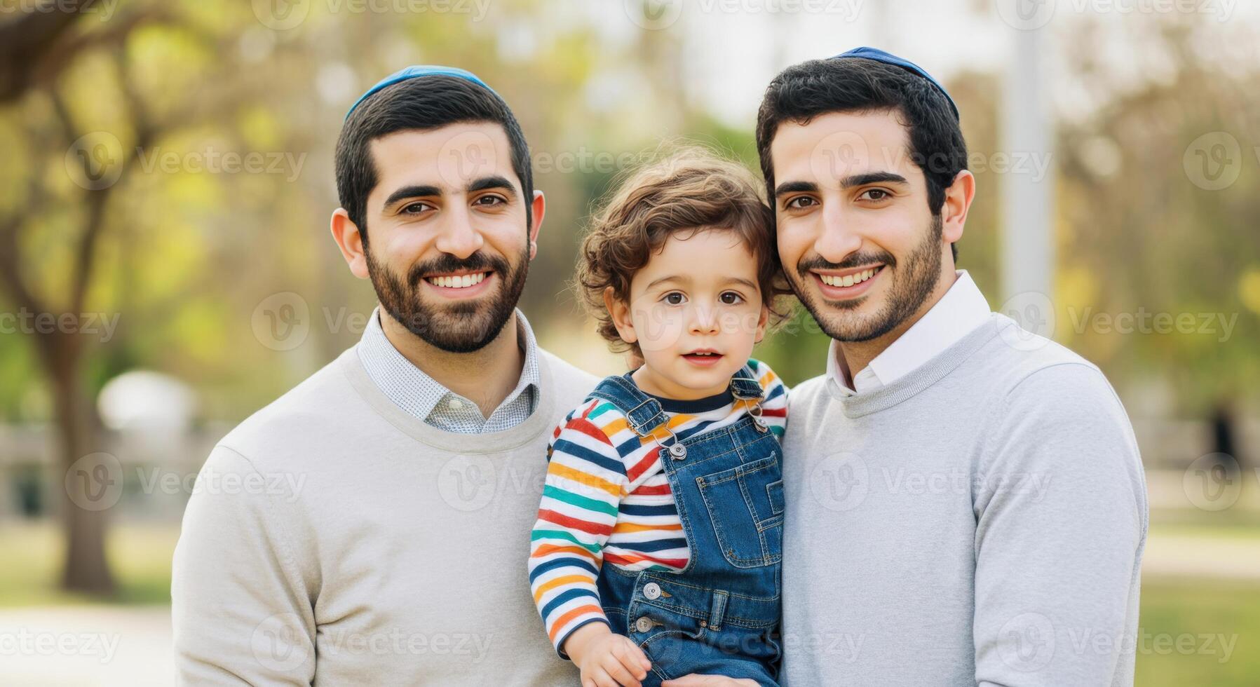 Family bonding outdoors with two young middle eastern males and child in nature setting photo