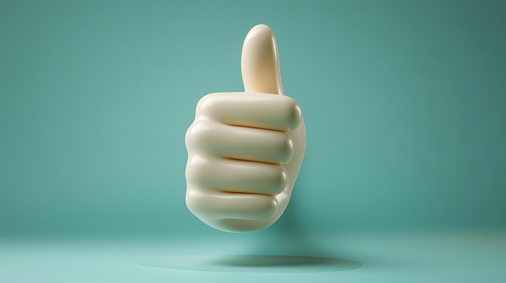 3D cartoon thumbs up gesture in soft plastic toy style, featuring beige hand on green circular background with smooth matte texture and rounded edges. illustration photo