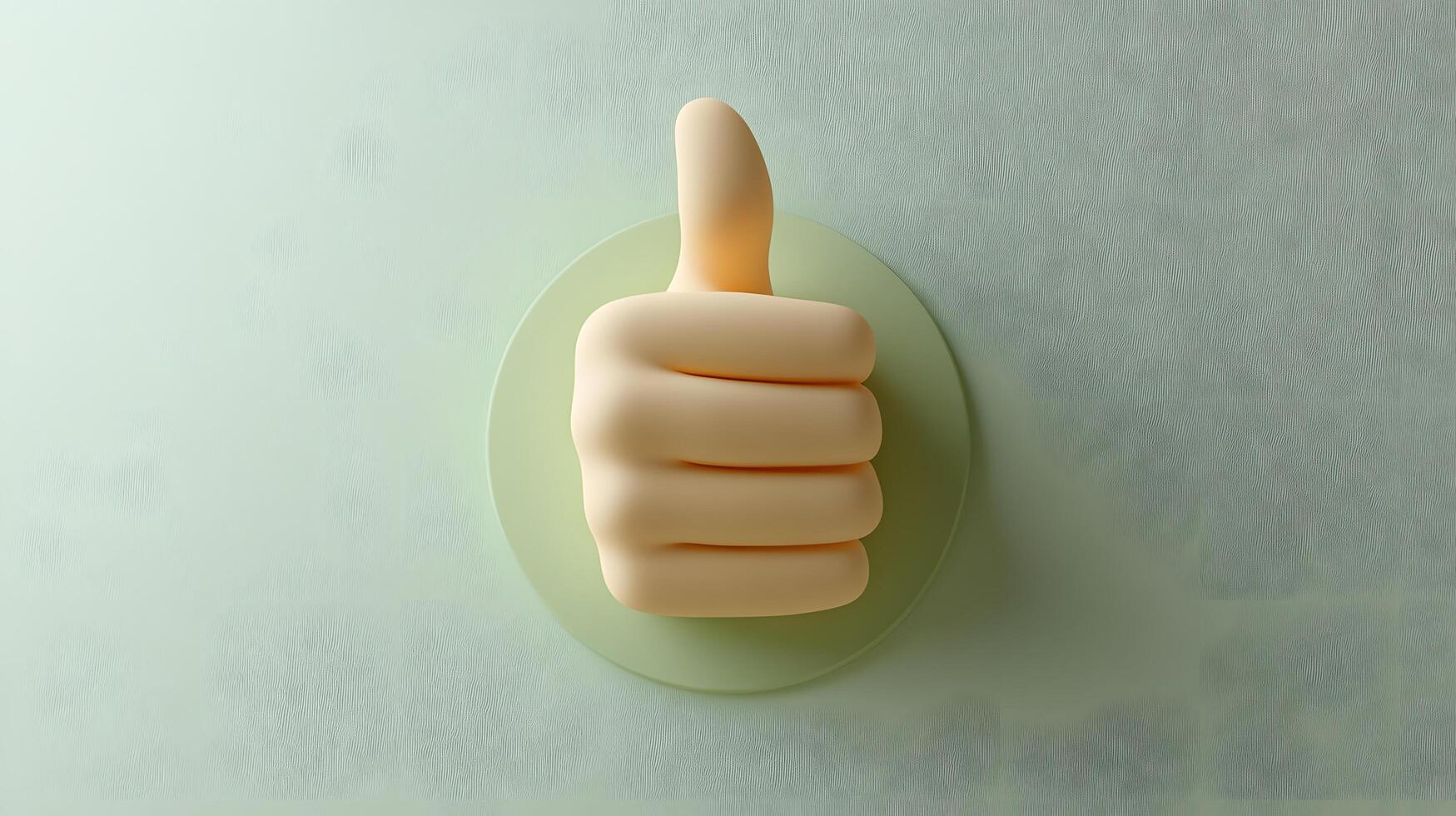 3D cartoon thumbs up gesture in soft plastic toy style, featuring beige hand on green circular background with smooth matte texture and rounded edges. creative photo