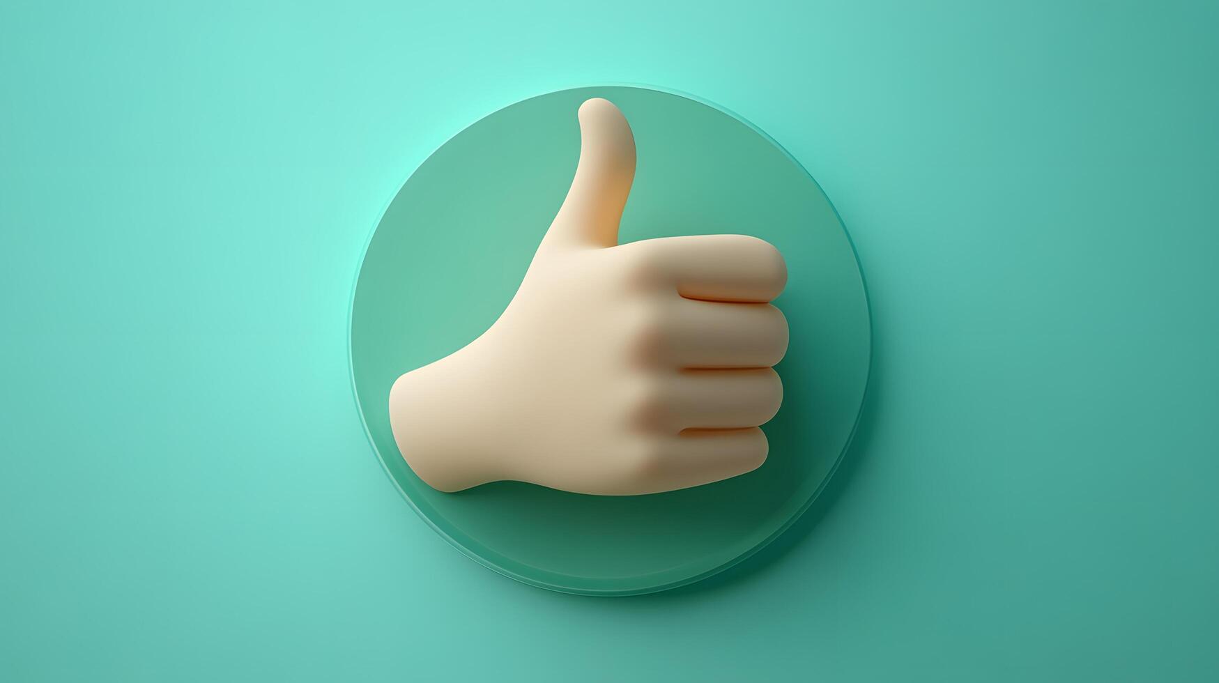 3D cartoon thumbs up gesture in soft plastic toy style, featuring beige hand on green circular background with smooth matte texture and rounded edges. artistic photo