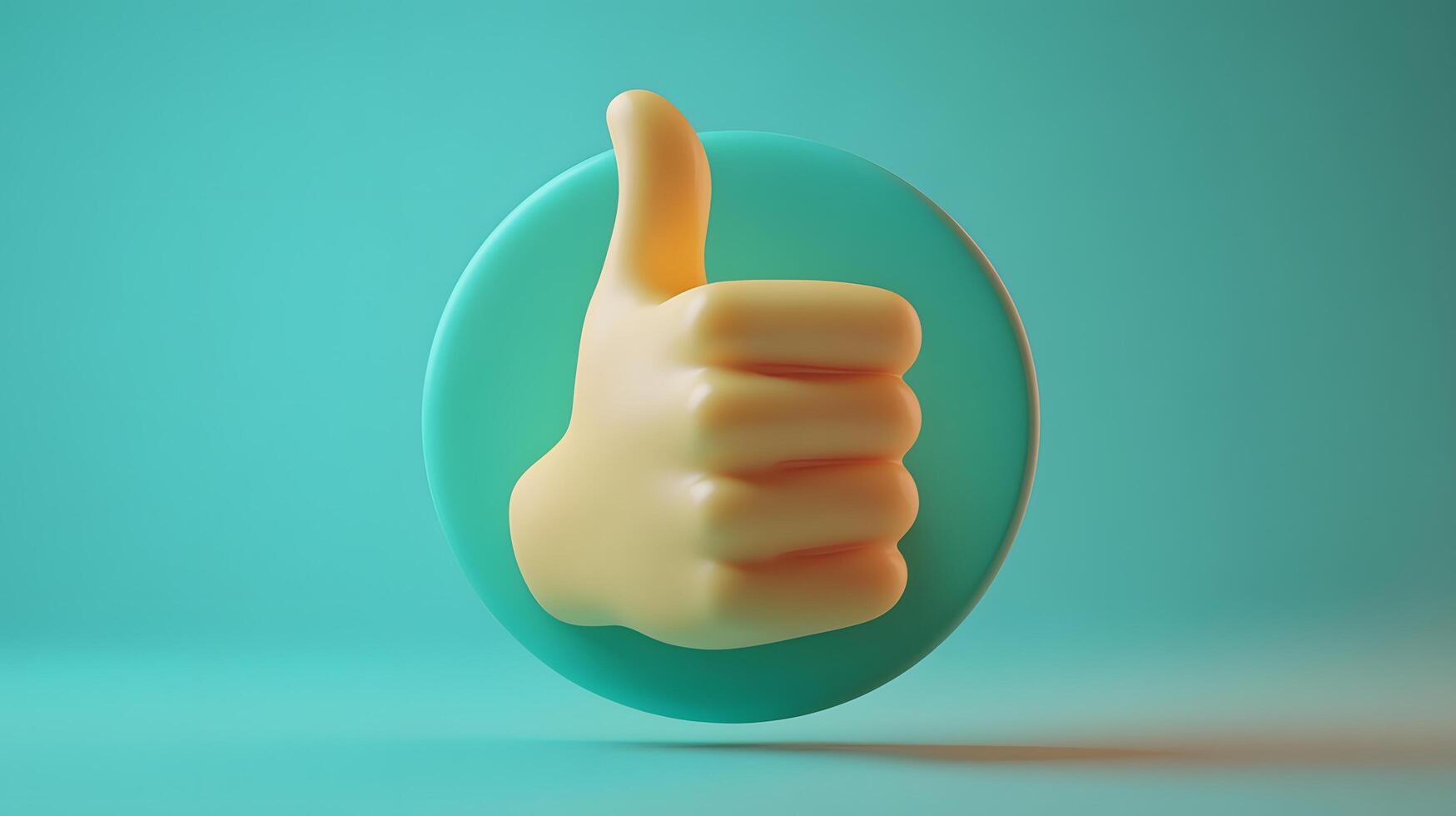 3D cartoon thumbs up gesture in soft plastic toy style, featuring beige hand on green circular background with smooth matte texture and rounded edges. expressive photo