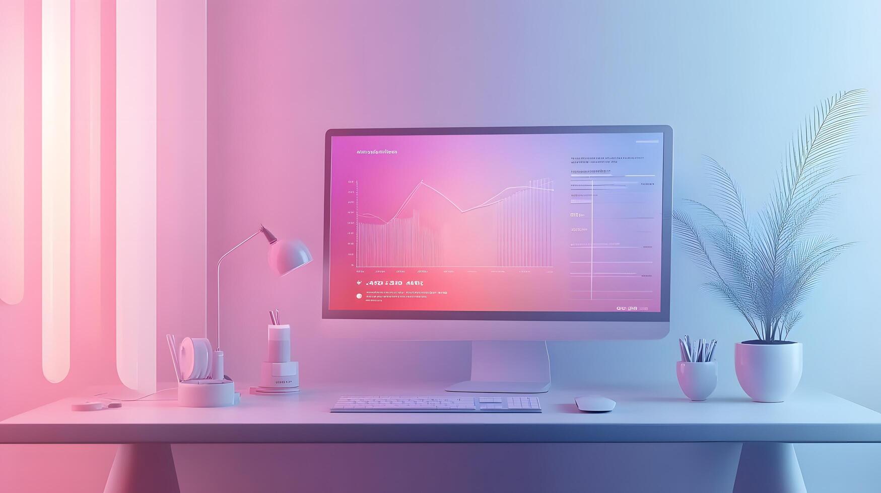 Isometric data visualization workspace with frosted glass effect, featuring holographic gradients and floating UI elements in modern tech dashboard design. visualization photo