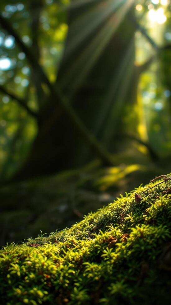 A moss covered tree in the forest photo