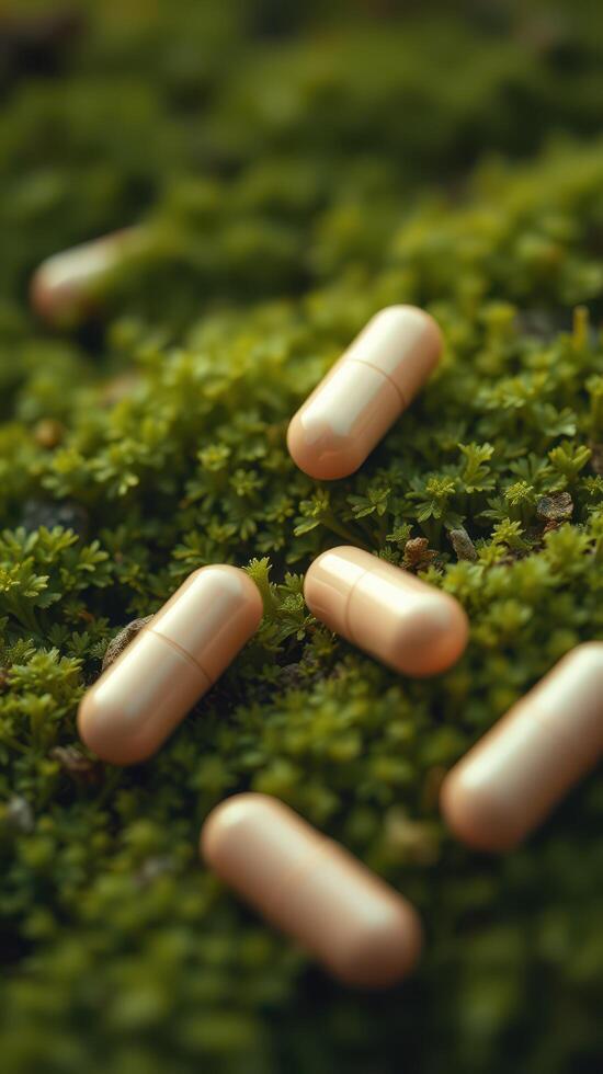 Pills on moss photo