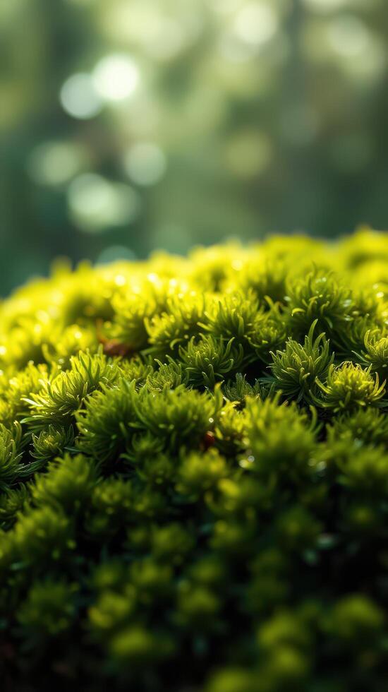 A close up of green moss on a tree photo