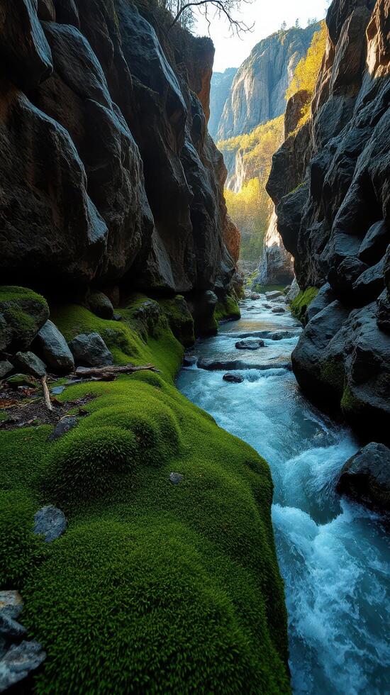 A river flowing through a canyon photo