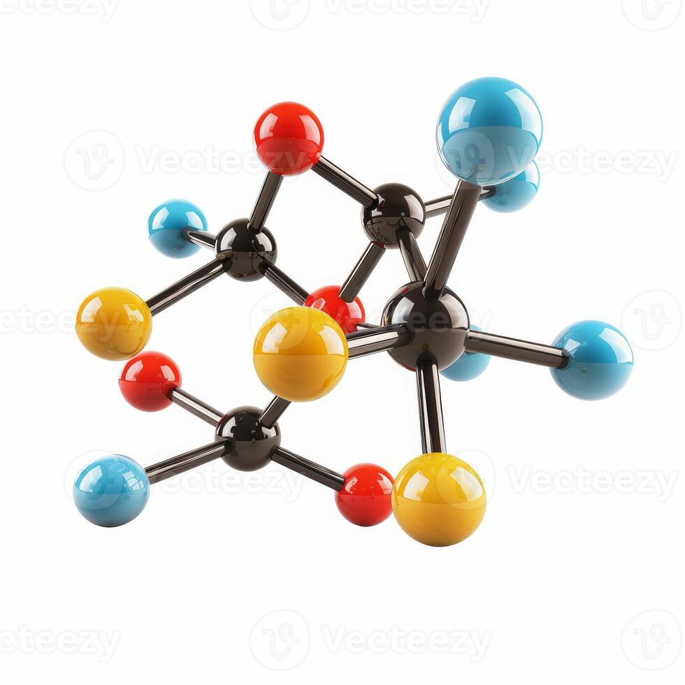 Colorful molecule structure representing chemical bonds on white background photo