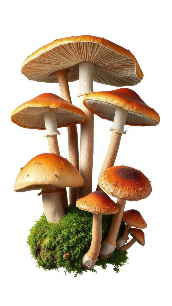 Mushrooms are growing on a white background photo