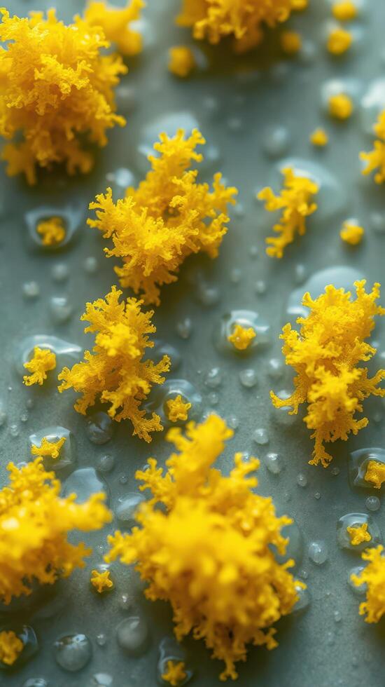 A close up of yellow fungus on a surface photo