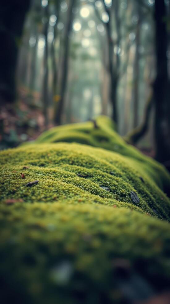 A moss covered tree in the forest photo