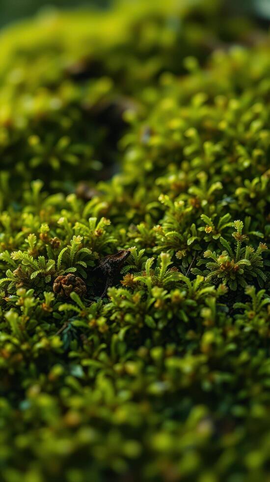 A close up of green moss on a rock photo