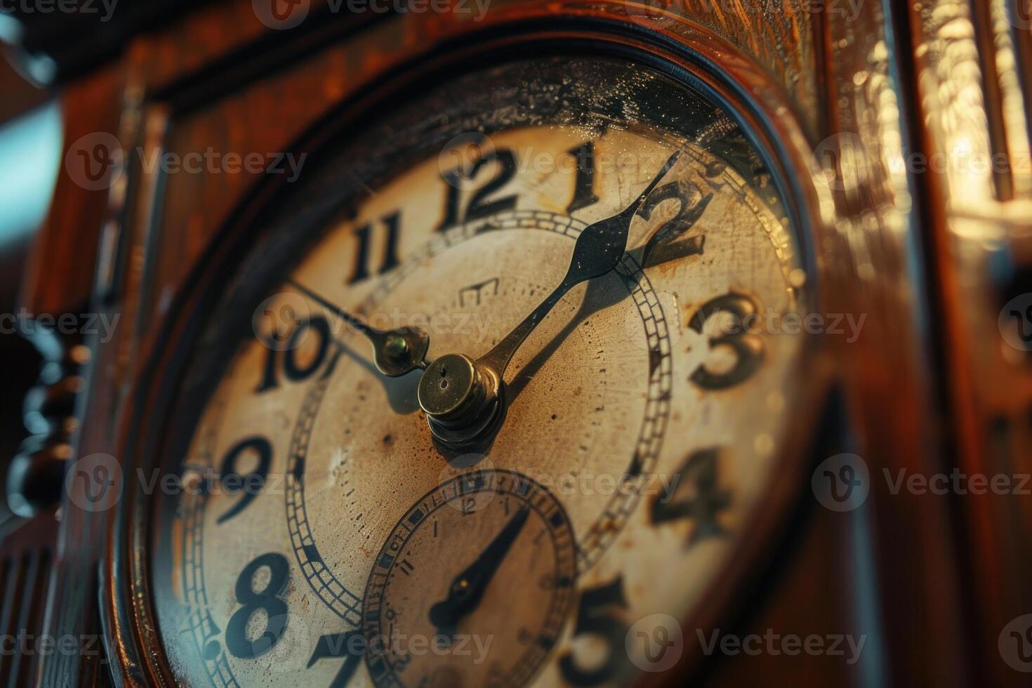 Close up of antique clock showing the passage of time photo