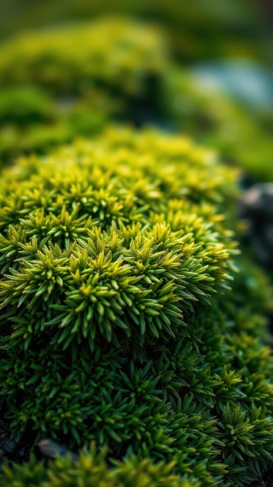 A close up of green moss on a rock photo