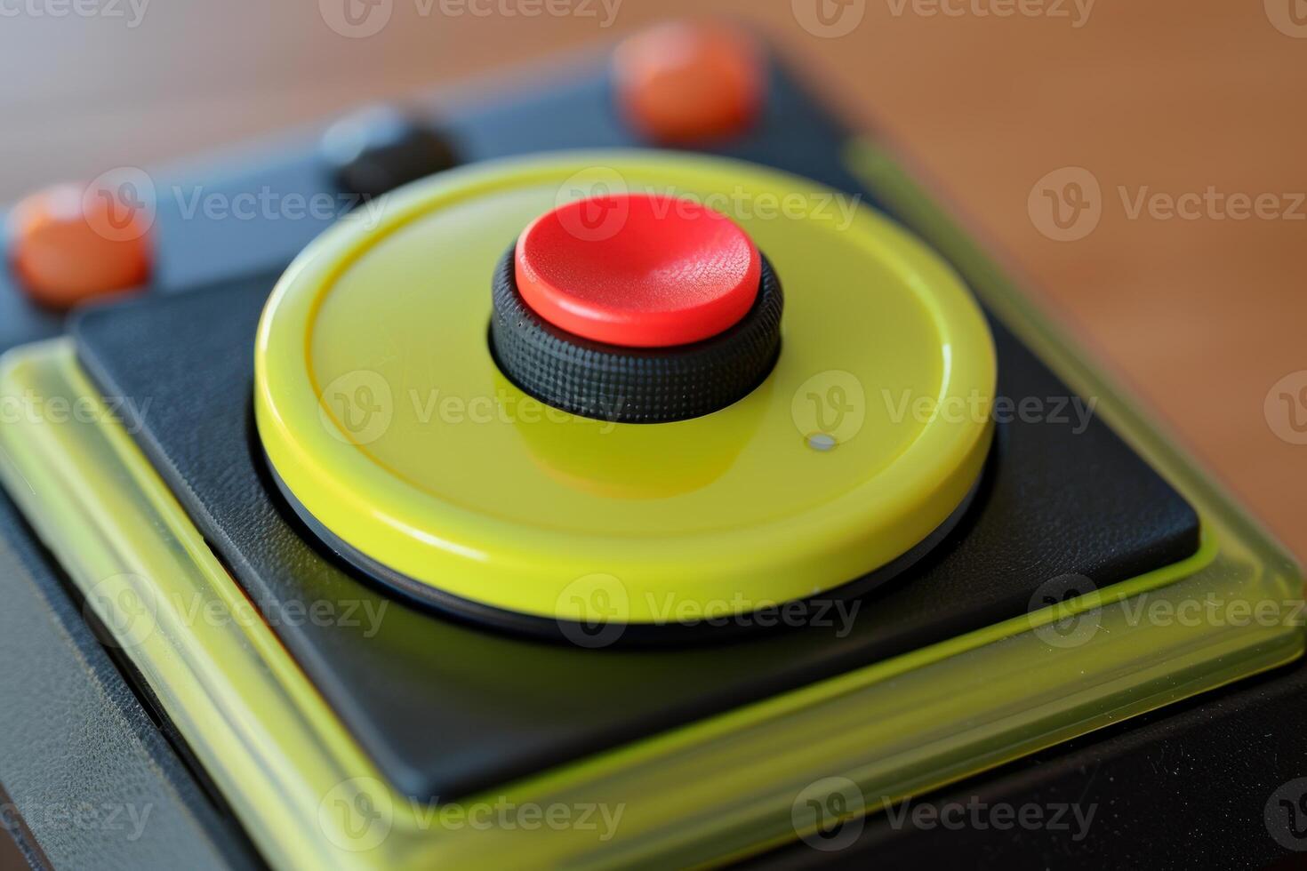 Big red button sitting on top of a yellow device photo