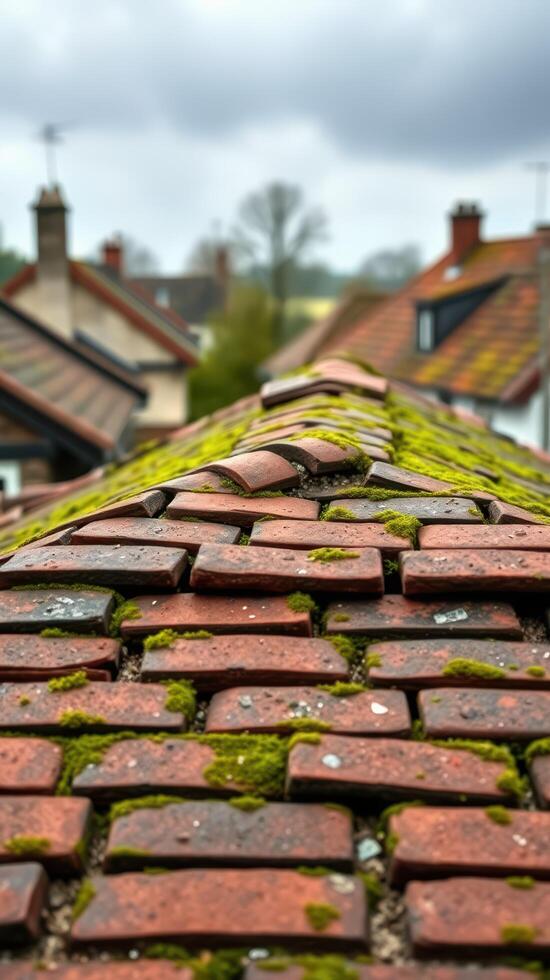A roof with moss growing on it photo