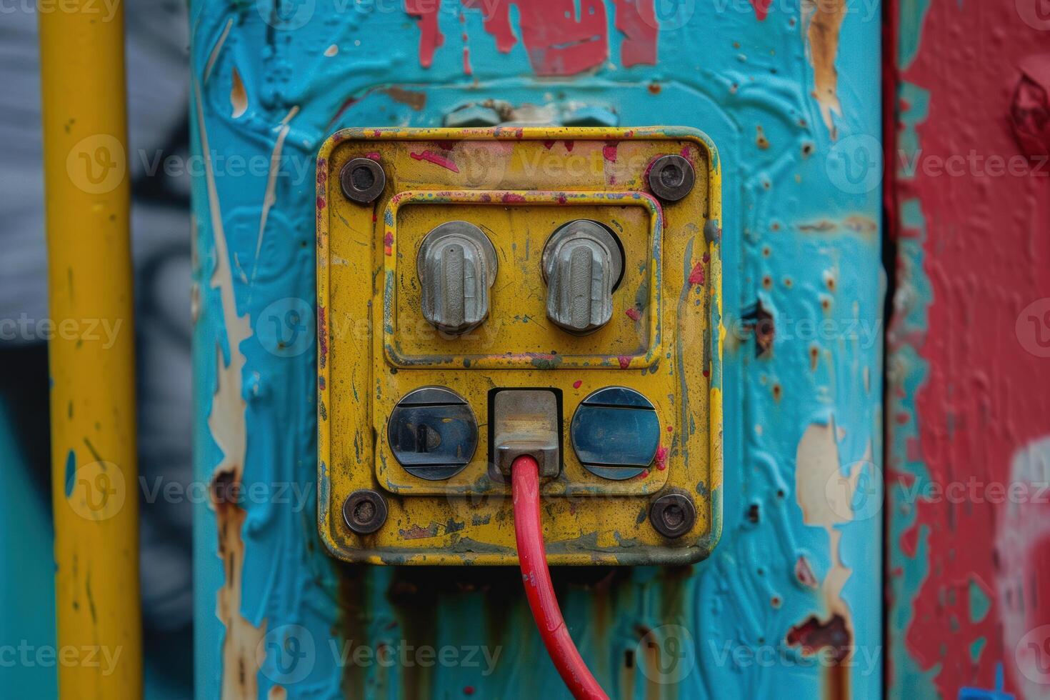 Old weathered electrical control box showing signs of wear and tear photo