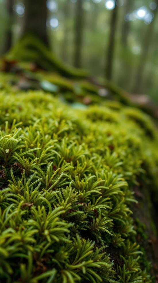A close up of a moss covered tree trunk photo