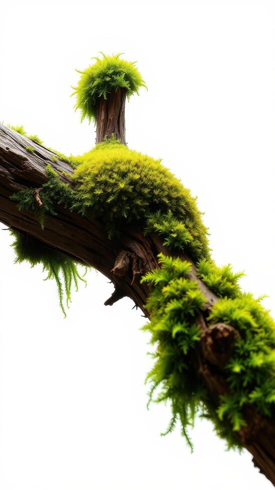 A moss covered branch on a tree trunk photo