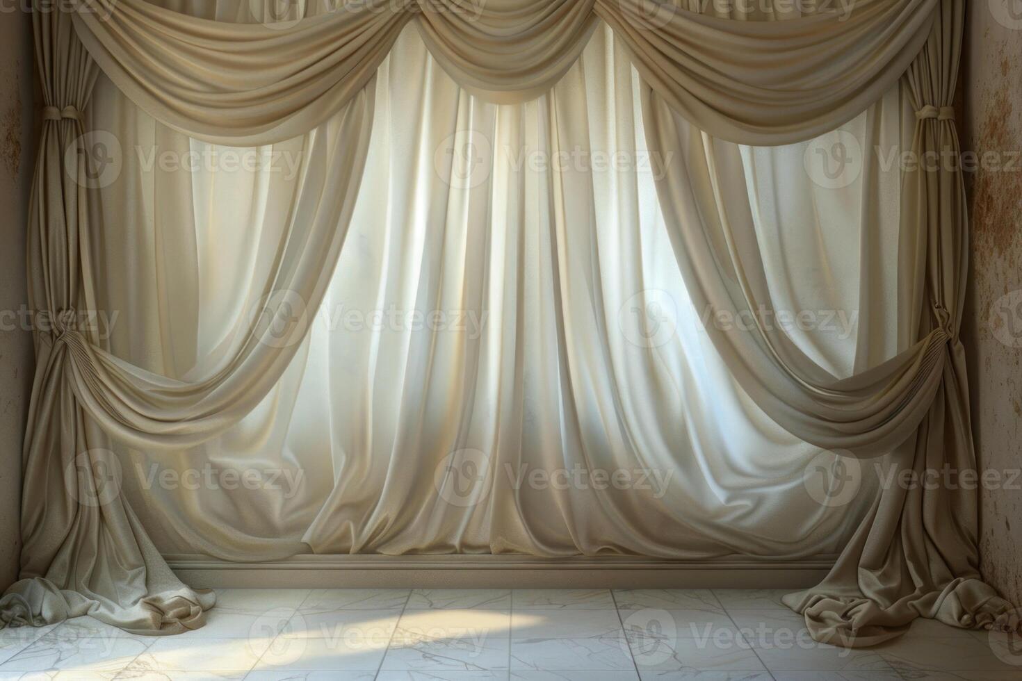 Elegant beige curtains filtering sunlight in a classic room photo
