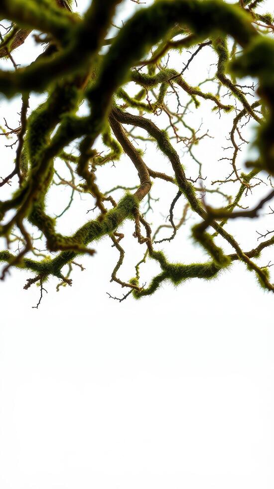 A tree with mossy branches and leaves photo