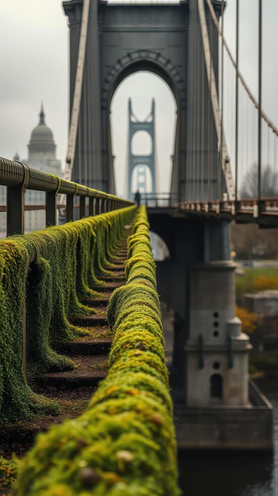 A bridge with moss growing on it photo