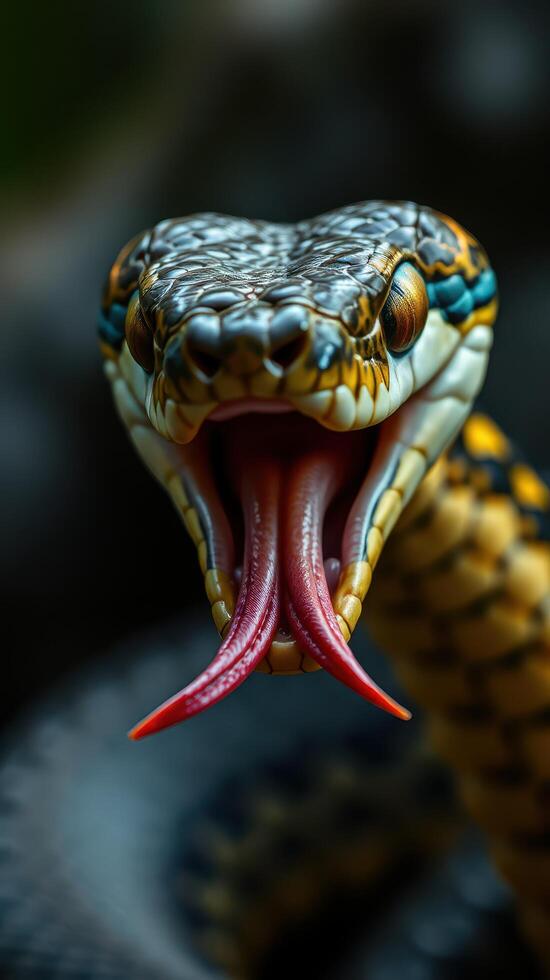 A snake with its mouth open and its tongue out photo