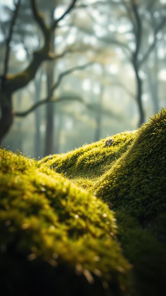 A small green hill with trees and grass photo