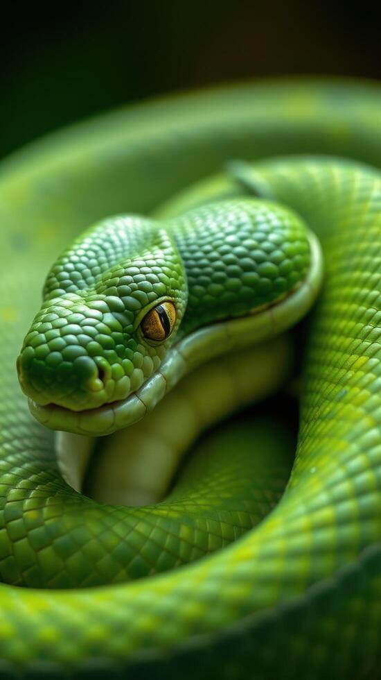 A green snake with its head up photo